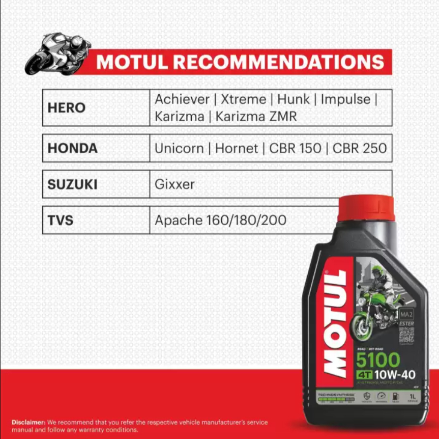 Motul 5100 10w40 engine oil bike list india